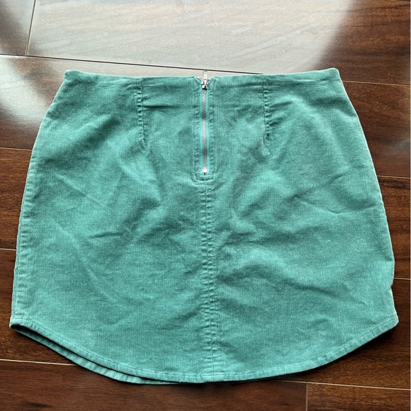 ⭐️ Forever 21 Womens Sm green/teal Cordoroy Mini Skirt with Stretch Waist & Tie - Picture 2 of 4